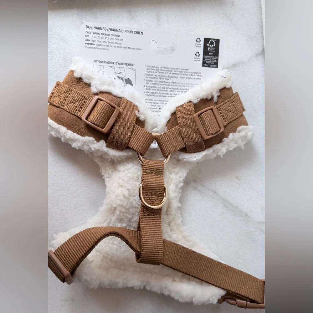 Harry Barker Brown Dog Harness with White Trim small